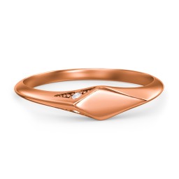 Women's Kite Signet Ring with Accents in 10K Solid Rose Gold