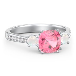 3 Stone Cushion Cut Duchess Ring with Accents