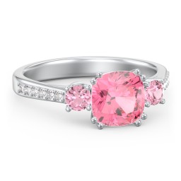 3 Stone Cushion Cut Duchess Ring with Accents