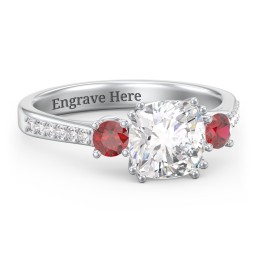 3 Stone Cushion Cut Duchess Ring with Accents