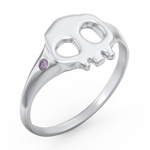 Women's Skull Signet Ring with Accent Stone