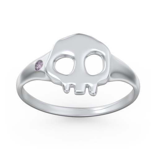 Women's Skull Signet Ring with Accent Stone