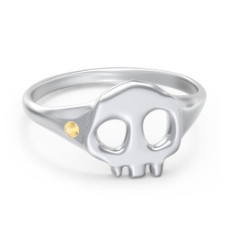 Women's Skull Signet Ring with Accent Stone in 925 Sterling Silver with Citrine