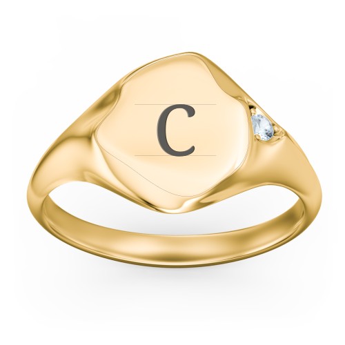Women's Abstract Signet Ring with Accent Stone
