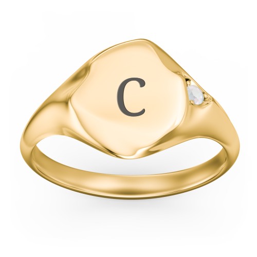 Women's Abstract Signet Ring with Accent Stone – 18K Gold Plated Silver with Opal