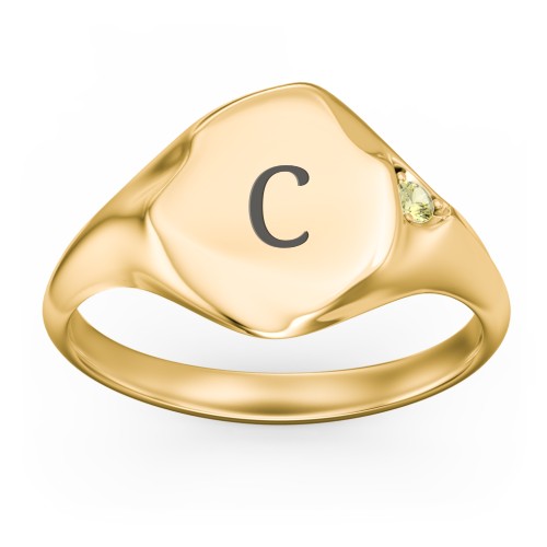 Women's Abstract Signet Ring with Accent Stone – 18K Gold Plated Silver with Citrine