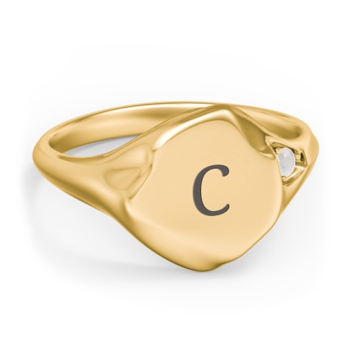 Women's Abstract Signet Ring with Accent Stone – 18K Gold Plated Silver with Opal