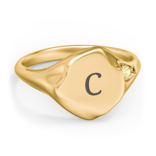 Women's Abstract Signet Ring with Accent Stone – 18K Gold Plated Silver with Citrine