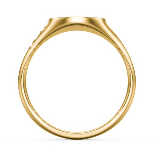 Engravable Crescent Moon and Stars Signet Ring with Accents – 10K Yellow Gold with White Premium Zirconia