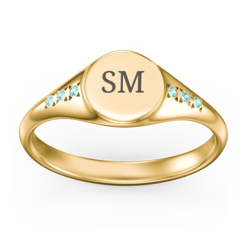 Women's Small Round Signet Ring with Accent Stones