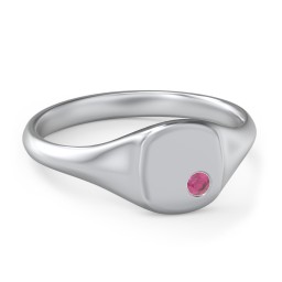 Women's Small Square Signet Ring with Accent Stone in 925 Sterling Silver with Ruby