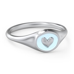 Women's Heart Signet Ring with Cold Enamel – 10K Yellow Gold