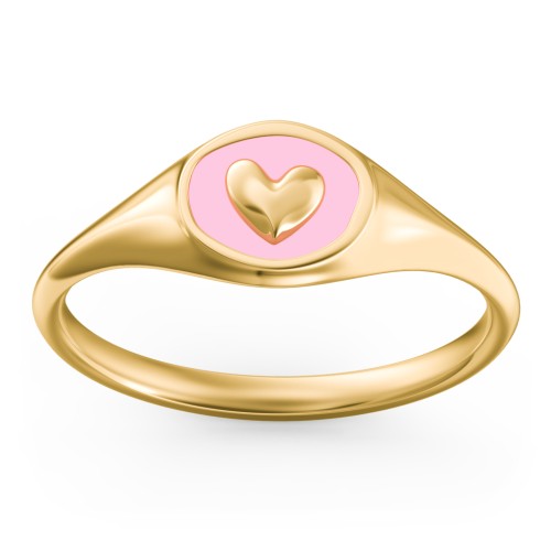 Women's Heart Signet Ring with Cold Enamel – 10K Yellow Gold