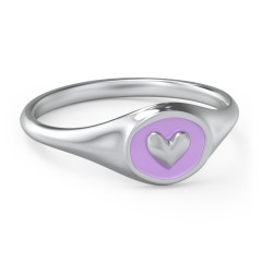 Women's Heart Signet Ring with Cold Enamel – 10K Yellow Gold