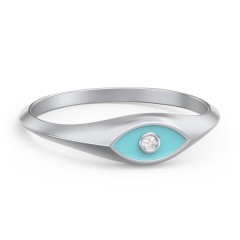 Women's Evil Eye Signet Ring with Accent Stone – Sterling Silver with White Premium Zirconia