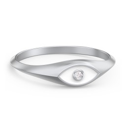 Women's Evil Eye Signet Ring with Accent Stone in 925 Sterling Silver with White Premium Zirconia