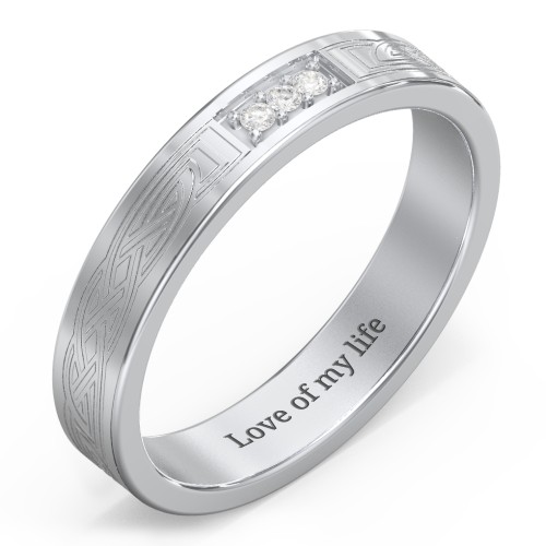 Celtic Trinity Knot Wedding Band with Accents – Sterling Silver with White Premium Zirconia