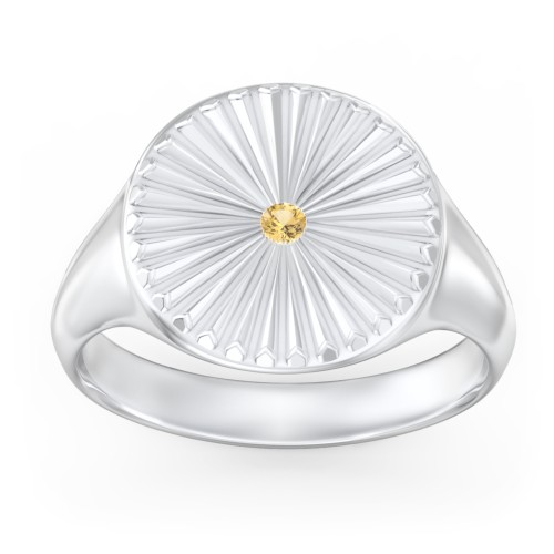 Women’s Sunburst Signet Ring with Birthstone
