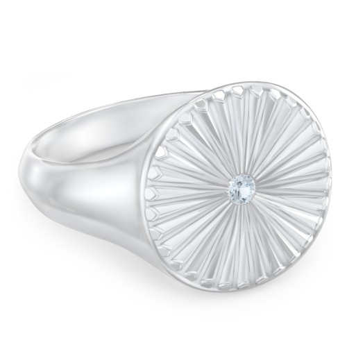 Women’s Sunburst Signet Ring with Birthstone