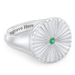 Women’s Sunburst Signet Ring with Birthstone in 925 Sterling Silver with Emerald