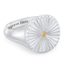 Women’s Sunburst Signet Ring with Birthstone in 925 Sterling Silver with Citrine