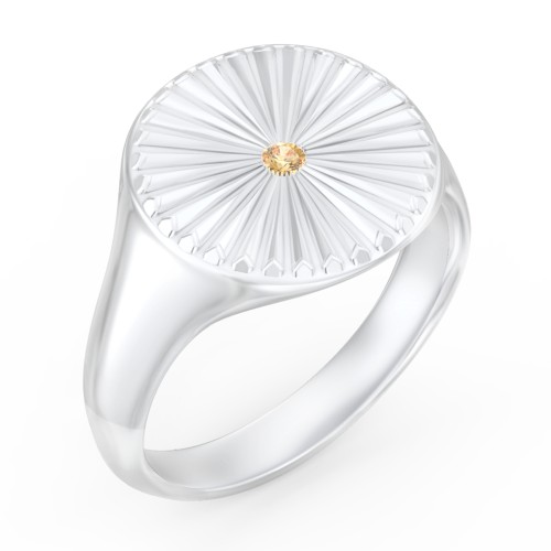 Women’s Sunburst Signet Ring with Birthstone – Sterling Silver with Citrine