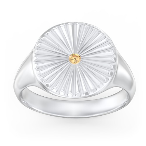Women’s Sunburst Signet Ring with Birthstone – Sterling Silver with Citrine