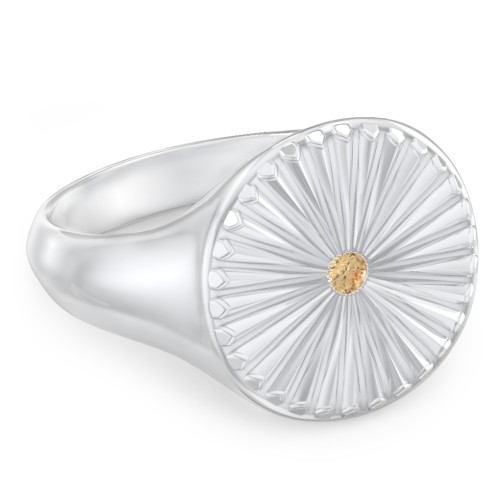 Women’s Sunburst Signet Ring with Birthstone – Sterling Silver with Citrine