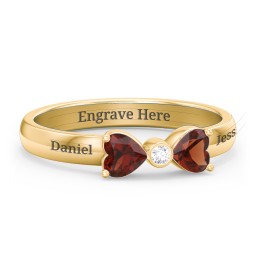 Birthstone Bow Ring with Bezeled Accent in 18K Gold Plated Silver with Garnet and White Premium Zirconia