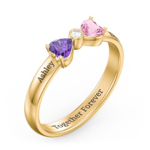 Birthstone Bow Ring with Bezeled Accent – 18K Gold Plated Silver with Amethyst, Pink Tourmaline, and White Premium Zirconia