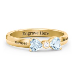 Birthstone Bow Ring with Bezeled Accent in 18K Gold Plated Silver with Aquamarine and White Premium Zirconia