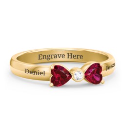 Birthstone Bow Ring with Bezeled Accent in 18K Gold Plated Silver with Ruby and White Premium Zirconia