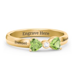 Birthstone Bow Ring with Bezeled Accent in 18K Gold Plated Silver with Peridot and White Premium Zirconia