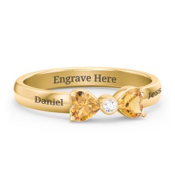 Birthstone Bow Ring with Bezeled Accent in 18K Gold Plated Silver with Citrine and White Premium Zirconia
