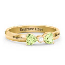 Birthstone Bow Ring with Bezeled Accent in 18K Gold Plated Silver with Peridot and White Premium Zirconia