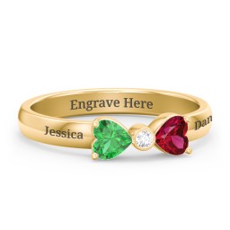 Birthstone Bow Ring with Bezeled Accent in 18K Gold Plated Silver with Emerald, Ruby, and White Premium Zirconia