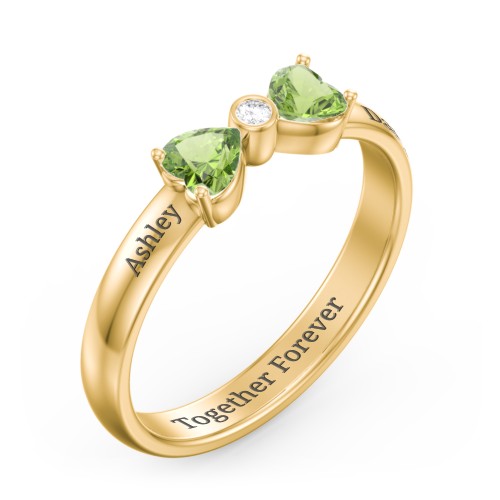 Birthstone Bow Ring with Bezeled Accent – 18K Gold Plated Silver with Peridot and White Premium Zirconia