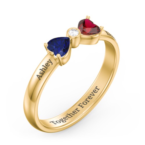 Birthstone Bow Ring with Bezeled Accent – 18K Gold Plated Silver with Blue Sapphire, Garnet, and White Premium Zirconia