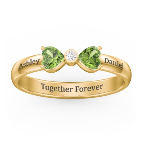 Birthstone Bow Ring with Bezeled Accent – 18K Gold Plated Silver with Peridot and White Premium Zirconia