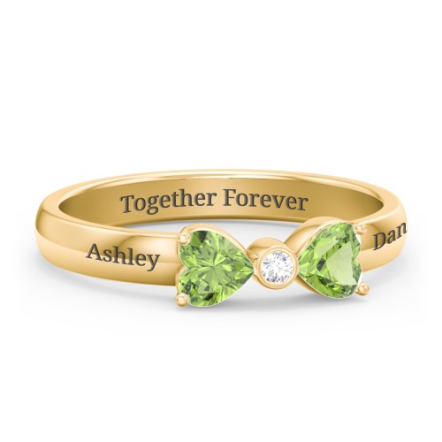 Birthstone Bow Ring with Bezeled Accent – 18K Gold Plated Silver with Peridot and White Premium Zirconia