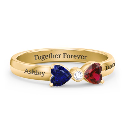 Birthstone Bow Ring with Bezeled Accent – 18K Gold Plated Silver with Blue Sapphire, Garnet, and White Premium Zirconia