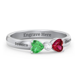 Birthstone Bow Ring with Bezeled Accent in 925 Sterling Silver with Emerald, Ruby, and White Premium Zirconia