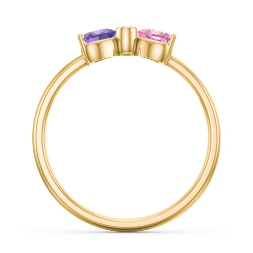 Birthstone Bow Ring with Bezeled Accent – 10K Yellow Gold with Amethyst, Pink Tourmaline, and White Premium Zirconia