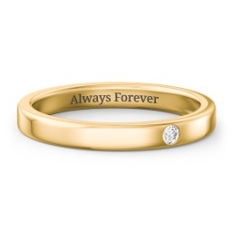 Stackable Birthstone Ring with Engraving in 18K Gold Plated Silver with Diamond