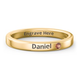 Stackable Birthstone Ring with Engraving in 10K Solid Yellow Gold with Garnet