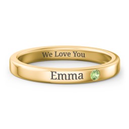 Stackable Birthstone Ring with Engraving in 18K Gold Plated Silver with Green Sapphire