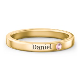 Stackable Birthstone Ring with Engraving in 18K Gold Plated Silver with Pink Tourmaline