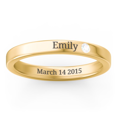 Stackable Birthstone Ring with Engraving