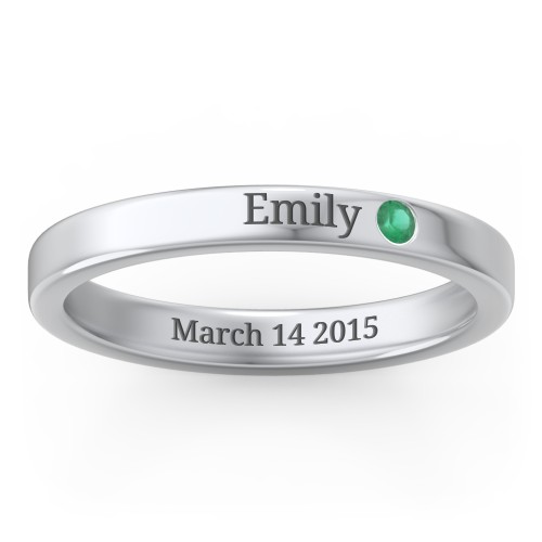 Stackable Birthstone Ring with Engraving