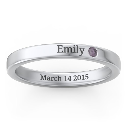 Stackable Birthstone Ring with Engraving
